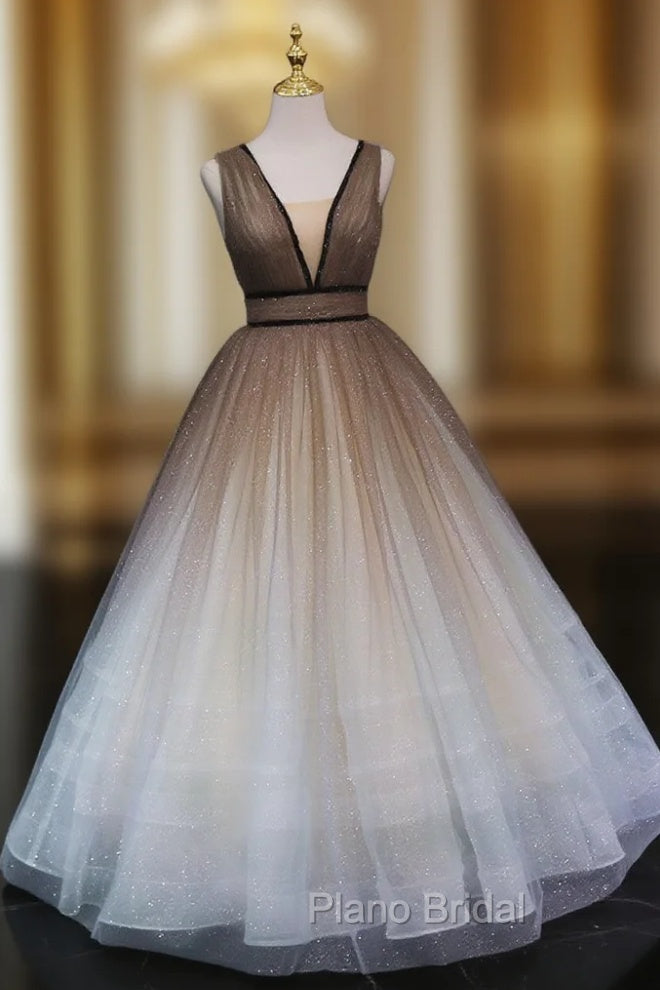 Aline V Neck Tulle Long Formal Prom Dresses Tulle Long Formal Graduation Dresses