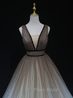 Aline V Neck Tulle Long Formal Prom Dresses Tulle Long Formal Graduation Dresses