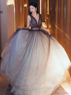 Aline V Neck Tulle Long Formal Prom Dresses Tulle Long Formal Graduation Dresses