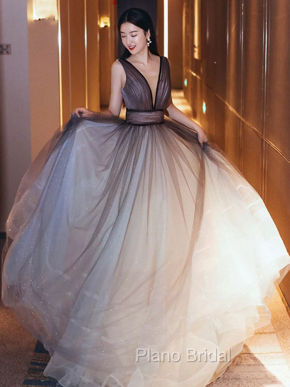 Aline V Neck Tulle Long Formal Prom Dresses Tulle Long Formal Graduation Dresses