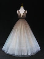 Aline V Neck Tulle Long Formal Prom Dresses Tulle Long Formal Graduation Dresses