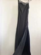 Simple A Line Spaghetti Strap Lace Satin Party Dresses Wedding Guest Dresses With Slit