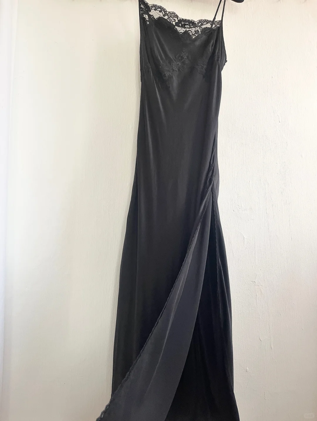 Simple A Line Spaghetti Strap Lace Satin Party Dresses Wedding Guest Dresses With Slit