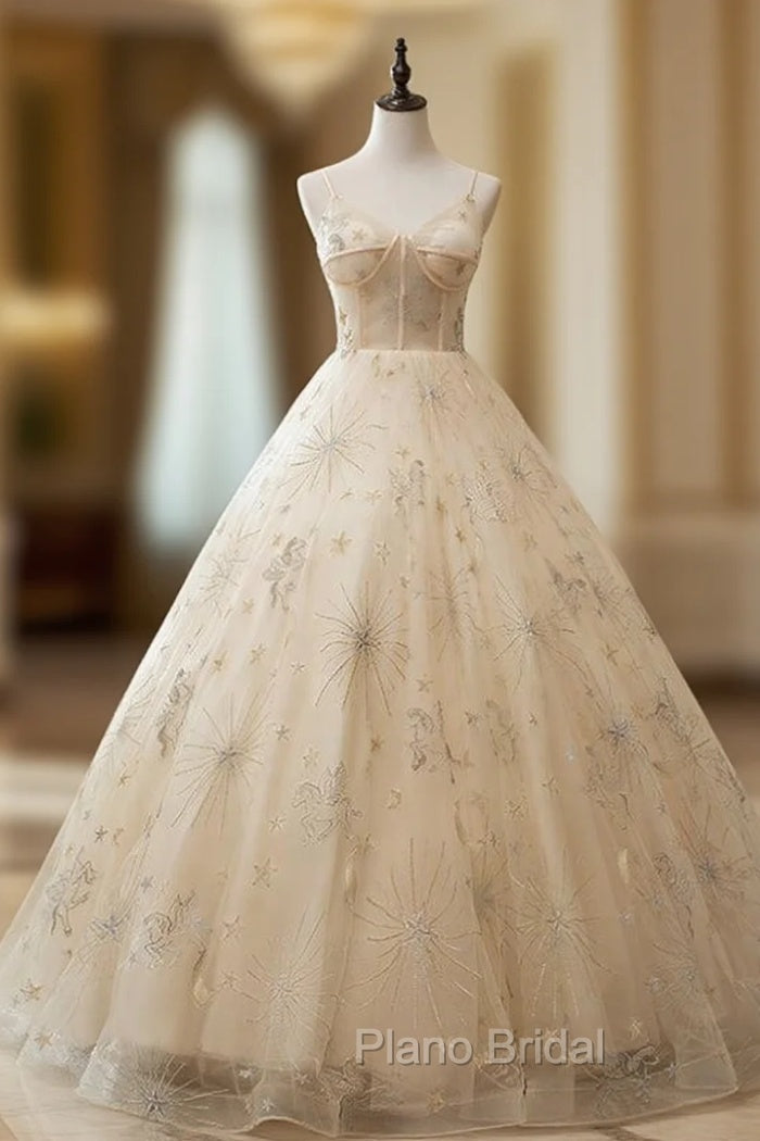 Always Remember Wearing Champagen Ball Gown Tulle Spaghetti Straps Embroidery Quinceanera Dresses Main image