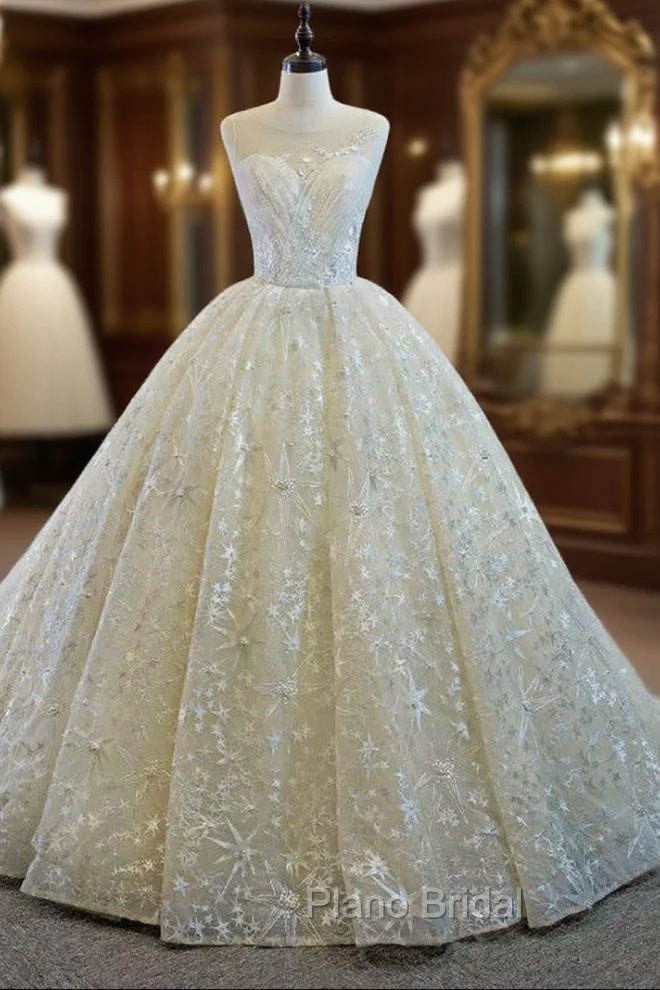 Always Remember Wearing Champagne Ball Gown Tulle Embroidery Pleats Wedding Dresses Main image