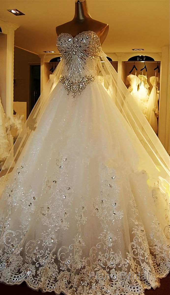 Amazing Bridal Dresses Sweetheart Appliques Crystal Beading Classic A Line Bridal Gowns Secondary image