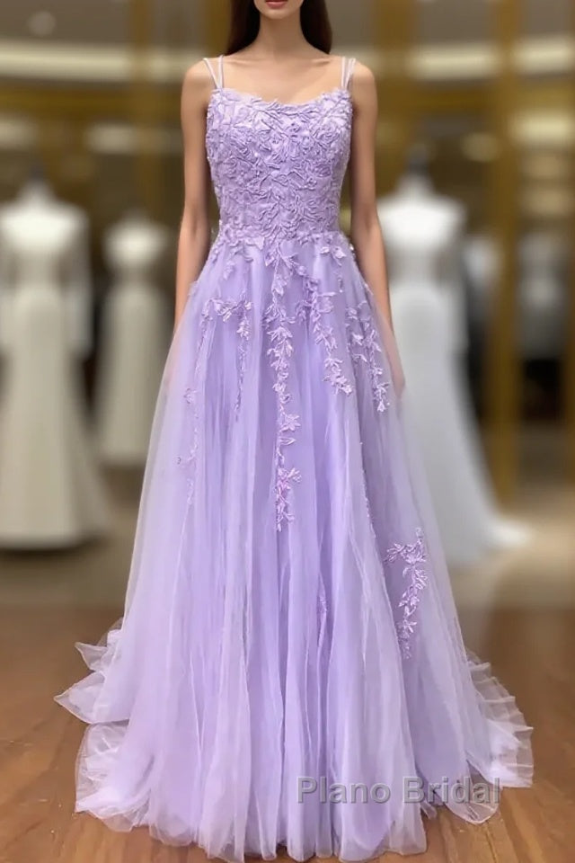 Amazing Lilac Straps Long Lace Formal Prom Dresses With Appliques