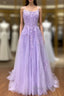 Amazing Lilac Straps Long Lace Formal Prom Dresses With Appliques
