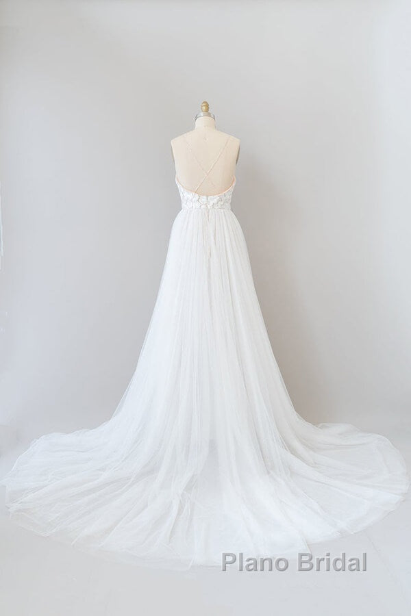 Amazing Long A-line Chapel Train Appliques Tulle Backless Wedding Dress Secondary image