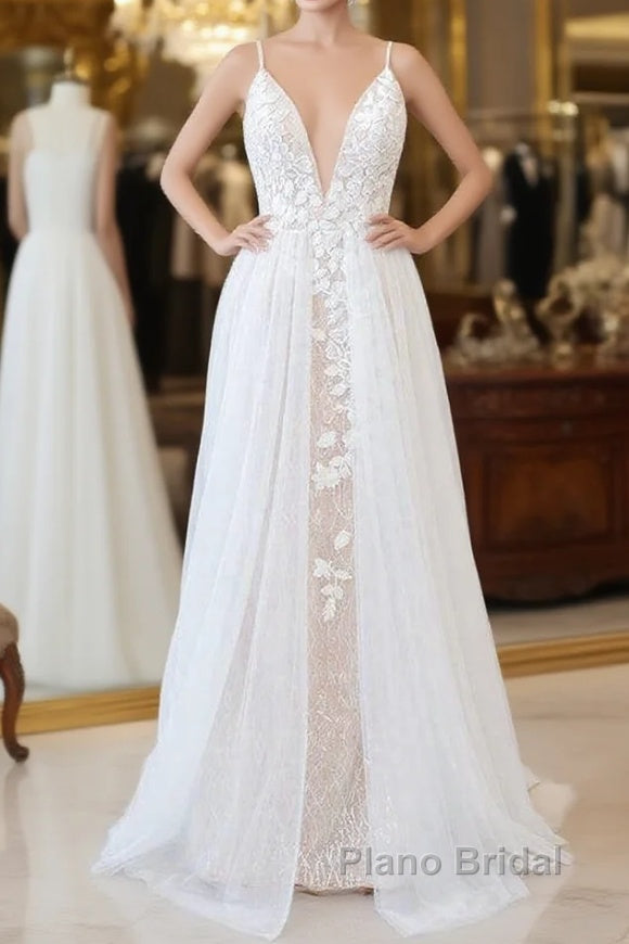 Amazing Long A-line Chapel Train Appliques Tulle Backless Wedding Dress Main image