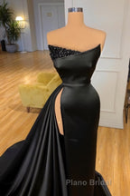 Amazing Long Black Sleeveless Graduation Dresses Formal Prom Dresses With Split Online