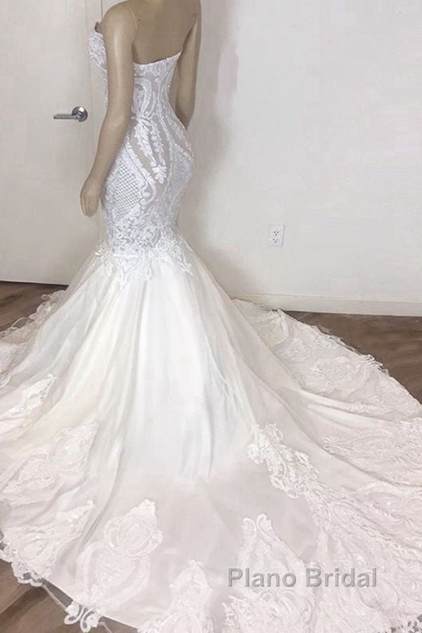 Amazing Long Mermaid Strapless Appliques Lace Wedding Dress Secondary image