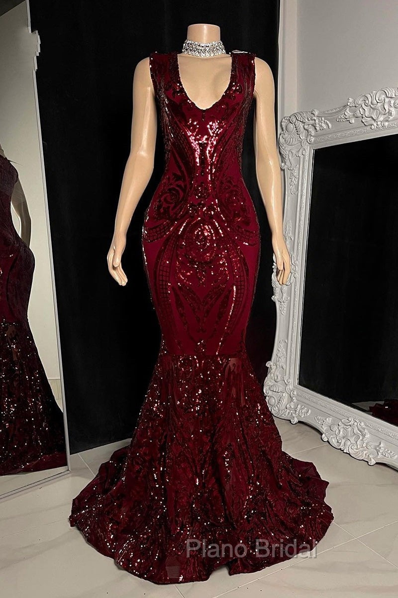 Amazing Sequins Mermaid Formal Prom Dresses Sleeveless V-Neck Online