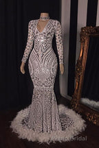 Amazing Sequins V-neck Long Sleeve Mermaid Formal Prom Dresses