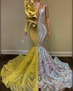 Amazing V-Neck One Shoulder Long Sleeve Long Mermaid Formal Prom Dress