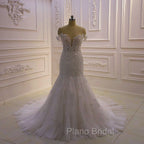 AmazingWhite 3D Lace applique Off the Shoulder Mermaid Bridal Gowns