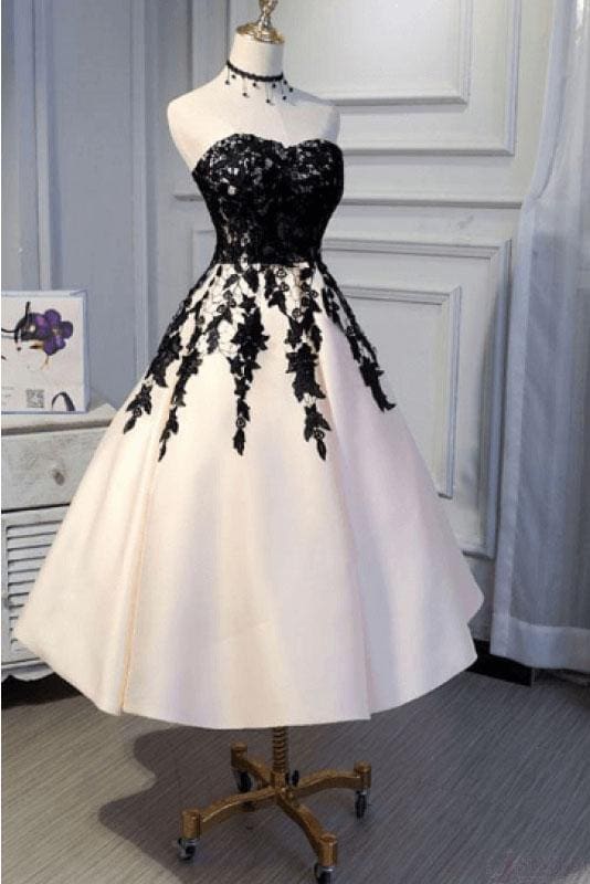 Ankle Length Strapless Formal Prom with Black Lace A Line Princess Homecoming Dresses Secondary image
