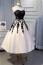Ankle Length Strapless Formal Prom with Black Lace A Line Princess Homecoming Dresses