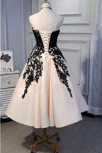 Ankle Length Strapless Formal Prom with Black Lace A Line Princess Homecoming Dresses