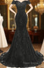 Applique Off The Shoulder Black Mermaid Long Formal Dresses