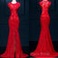 Appliques Lace Mermaid Formal Dresses, Sexy Red Long Formal Prom Dresses