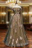 Army Green Tulle Off the Shoulder Formal Prom Dresses