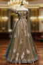 Army Green Tulle Off the Shoulder Formal Prom Dresses