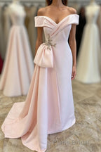 Pink Off-Shoulder Mermaid Satin Long Mother of Bride Dresses