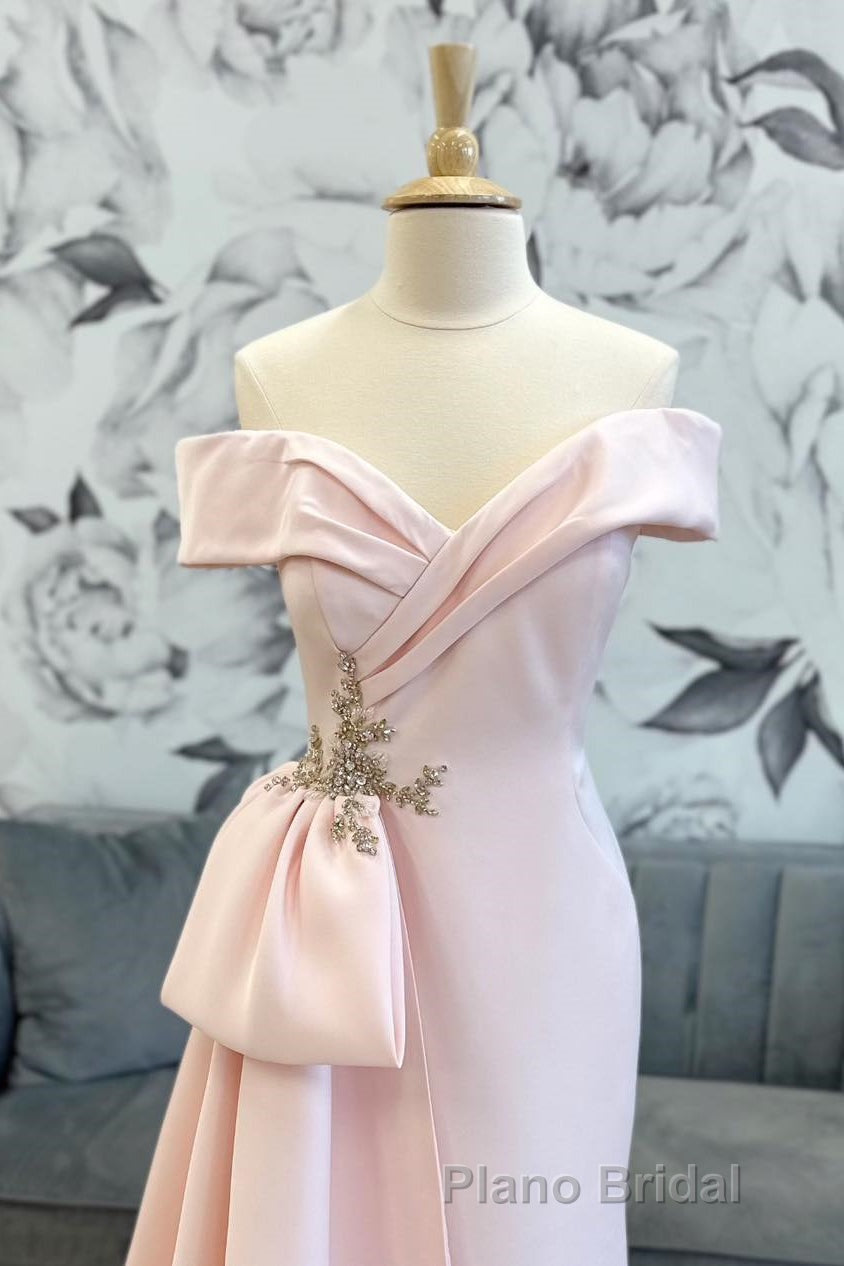 Pink Off-Shoulder Mermaid Satin Long Mother of Bride Dresses