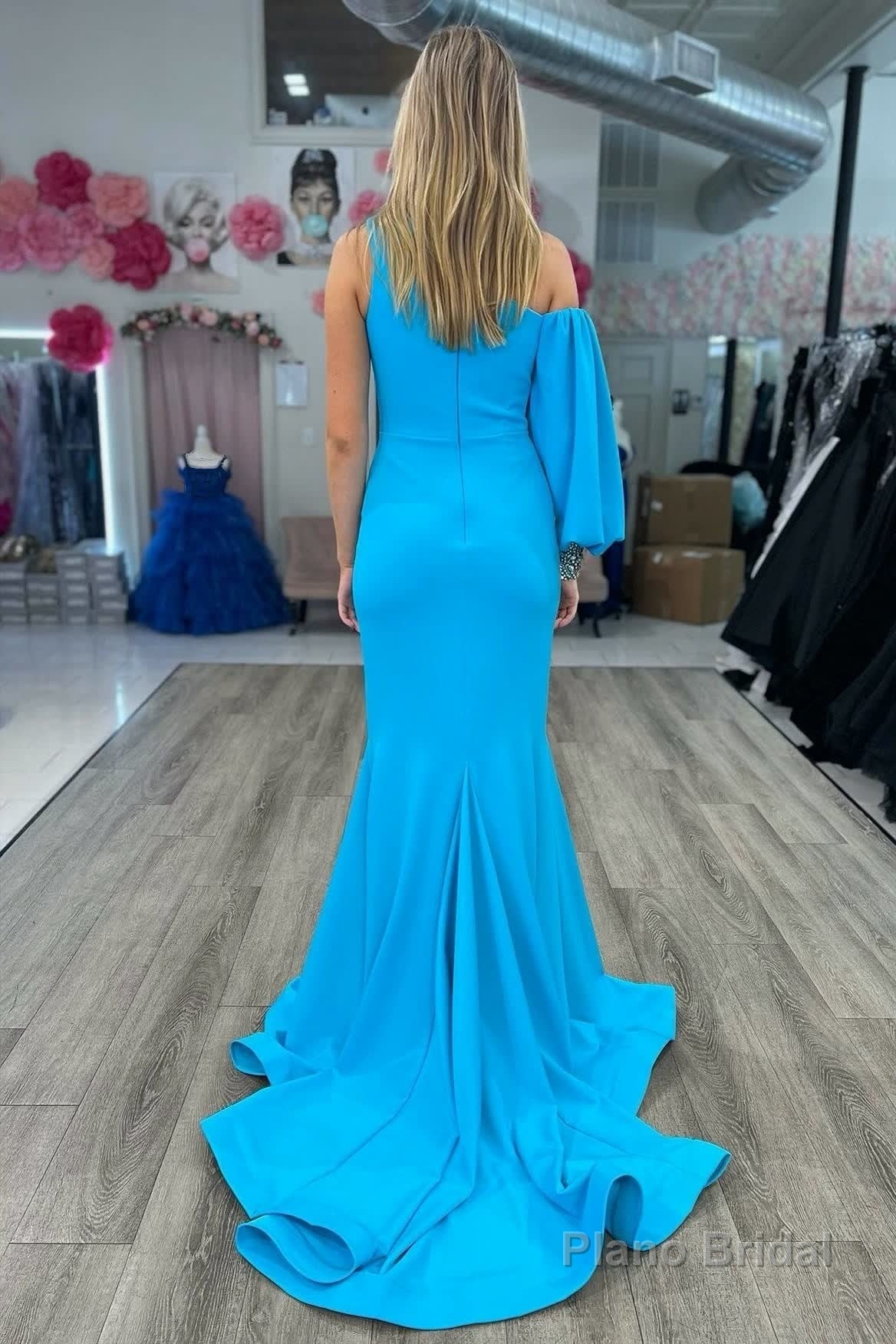 Asymmetrical Cobalt Blue Mermaid Long Formal Dress with Slit