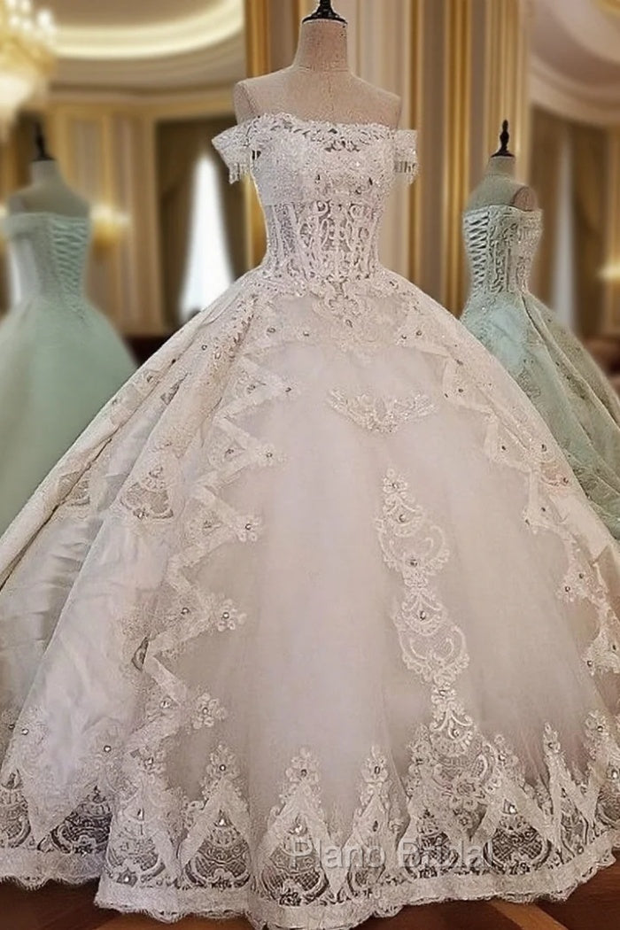 Attractive Bridal Gown Lace Beading Off the Shoulder Ball Gown Lace Wedding Dresses Main image