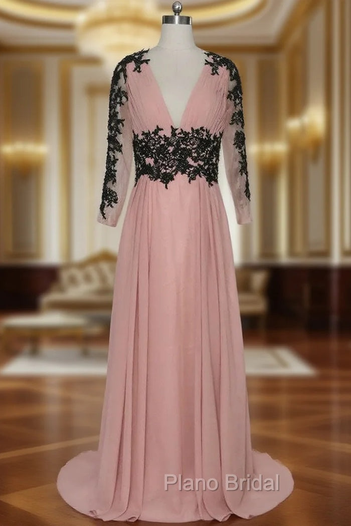 Attractive Long Evening Dresses Deep V-neck Long Sleeves Mother of the Bride Dresses Main image