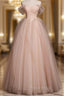 Attractive Pink Tulle Pleats Beading Formal Prom Dresses