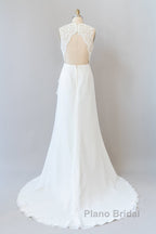 Awesome Long Sheath Lace Chiffon Backless Wedding Dress
