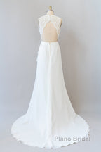 Awesome Long Sheath Lace Chiffon Backless Wedding Dress