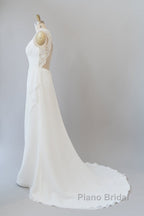 Awesome Long Sheath Lace Chiffon Backless Wedding Dress