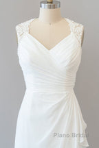 Awesome Long Sheath Lace Chiffon Backless Wedding Dress