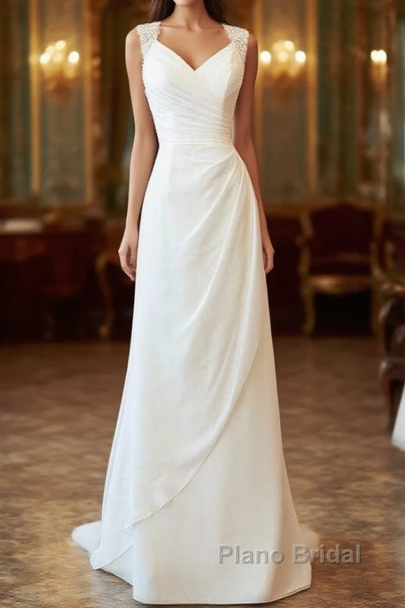 Awesome Long Sheath Lace Chiffon Backless Wedding Dress