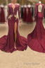 Awesome V-neck Long Sleeve High Slit Mermaid Formal Prom Dresses