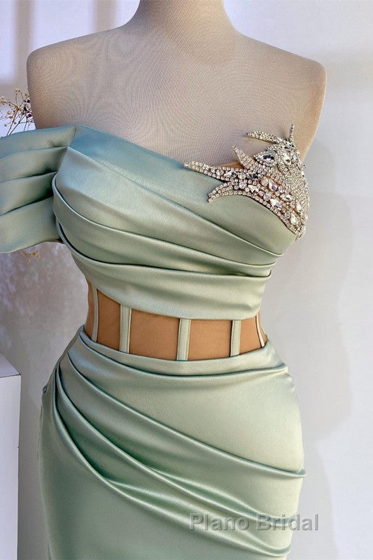 Off-the-Shoulder Mermaid Formal Prom Dress in Dusty Sage with Beads Secondary image