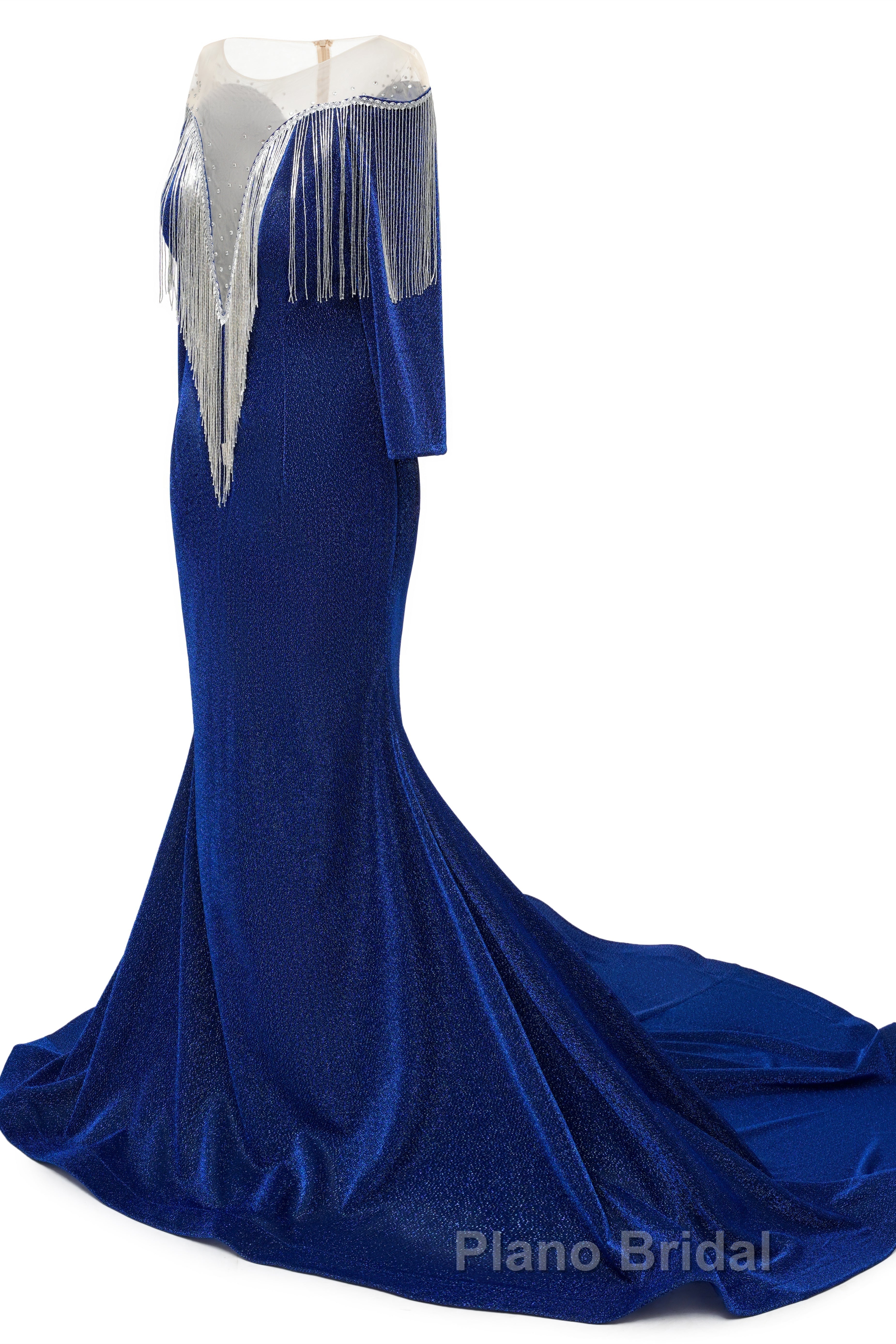 Deep V-neck Shiny Royal Blue Long sleeves Mermaid Formal Prom Dress