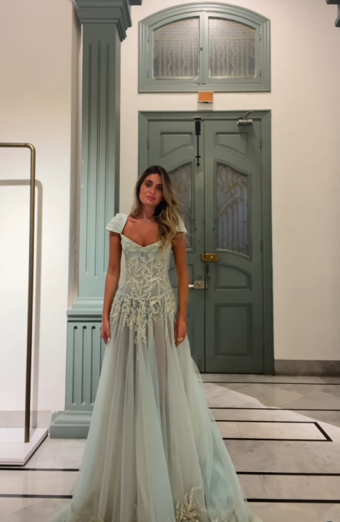Baby Blue A Line Exquisite Beaded Tulle Formal Prom Dresses Wedding Guest Dresses Secondary image