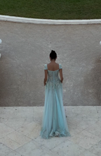 Baby Blue A Line Exquisite Beaded Tulle Formal Prom Dresses Wedding Guest Dresses