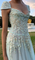 Baby Blue A Line Exquisite Beaded Tulle Formal Prom Dresses Wedding Guest Dresses