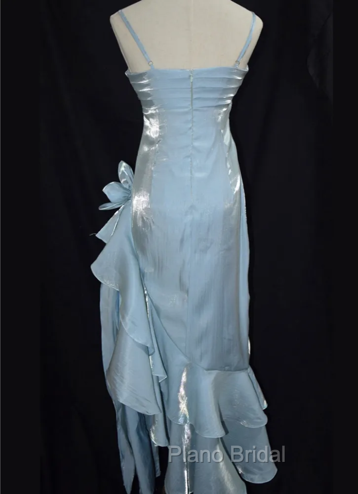 Baby Blue Vintage Floral Dresses Asymmetrical Hem Formal Prom Gown