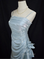 Baby Blue Vintage Floral Dresses Asymmetrical Hem Formal Prom Gown