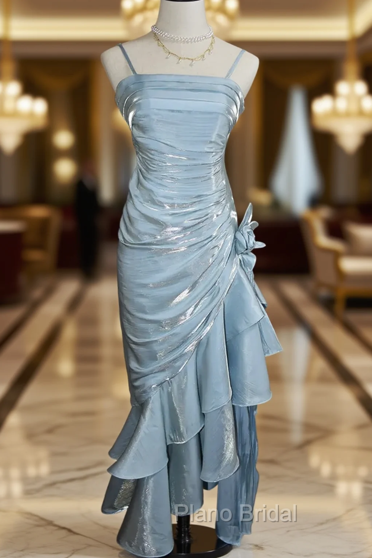 Baby Blue Vintage Floral Dresses Asymmetrical Hem Formal Prom Gown