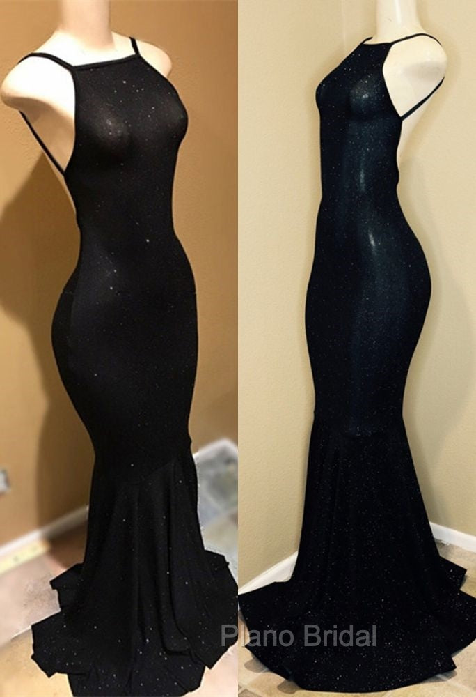 Backless black Formal Prom Dresses, sequins evening gowns