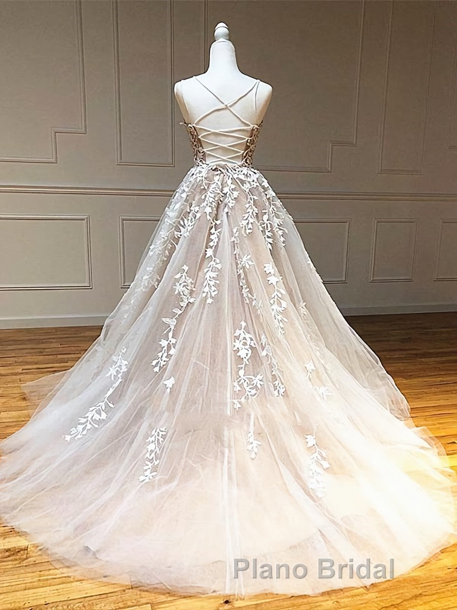 Backless Champagne Lace Wedding Dresses, Backless Champagne Lace Formal Formal Prom Evening Dresses