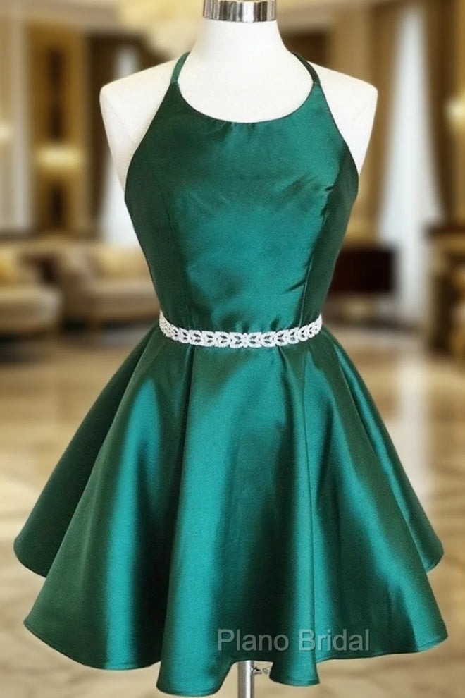 Backless Dark Green Short Formal Prom Dresses, Short Dark Green Formal Homecoming Dresses Main image
